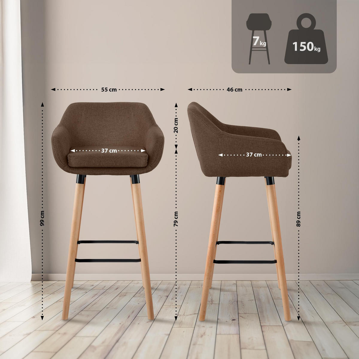 BARHOCKER Grant 99x55x37 cm Braun - Braun, Textil (55/99/46cm) - furnicato