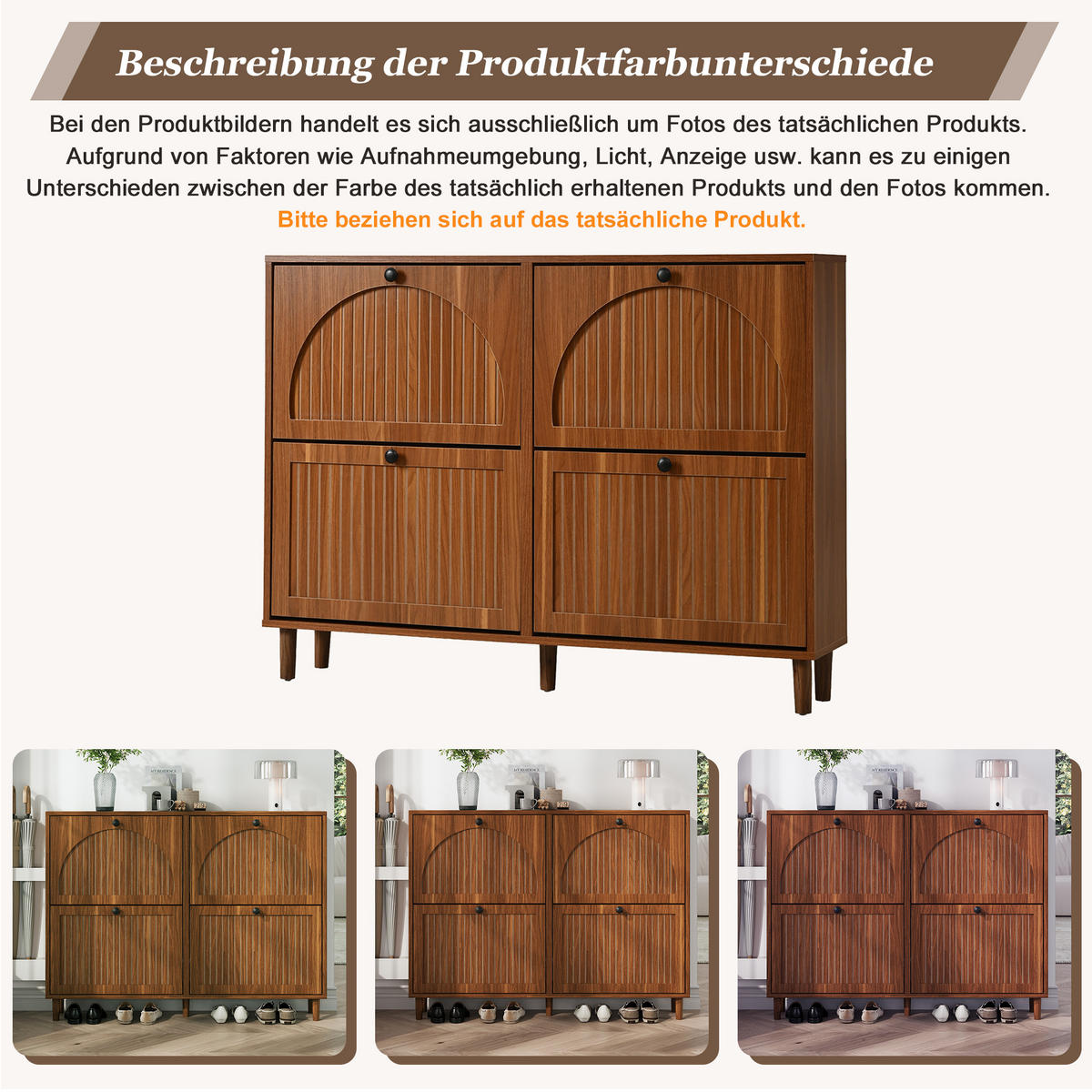 SCHUHSCHRANK in Walnussfarben mit 4 Kipptüren mit 8 Fächern für Flur, B120/T24/H90 cm - Walnussfarben, Holzwerkstoff (120/90/24cm) - STILVORA