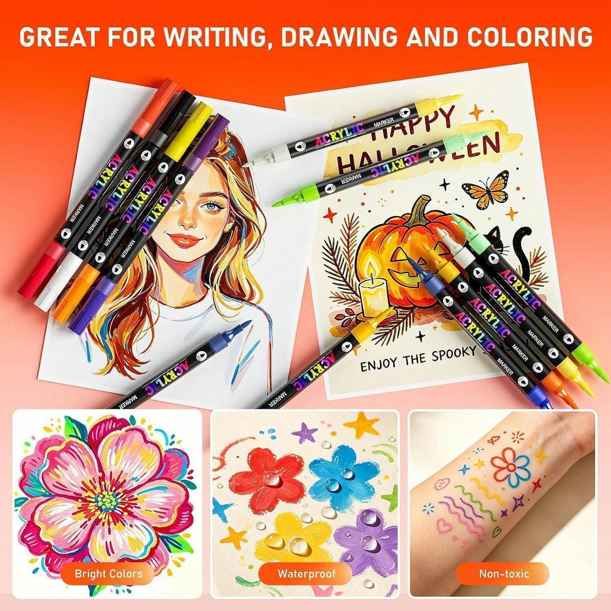 ACRYLSTIFTE Set 72er Pack Dual Tip 144 Farben 1-5 mm Pinselspitze - Multicolor, Kunststoff (1/1/15cm)