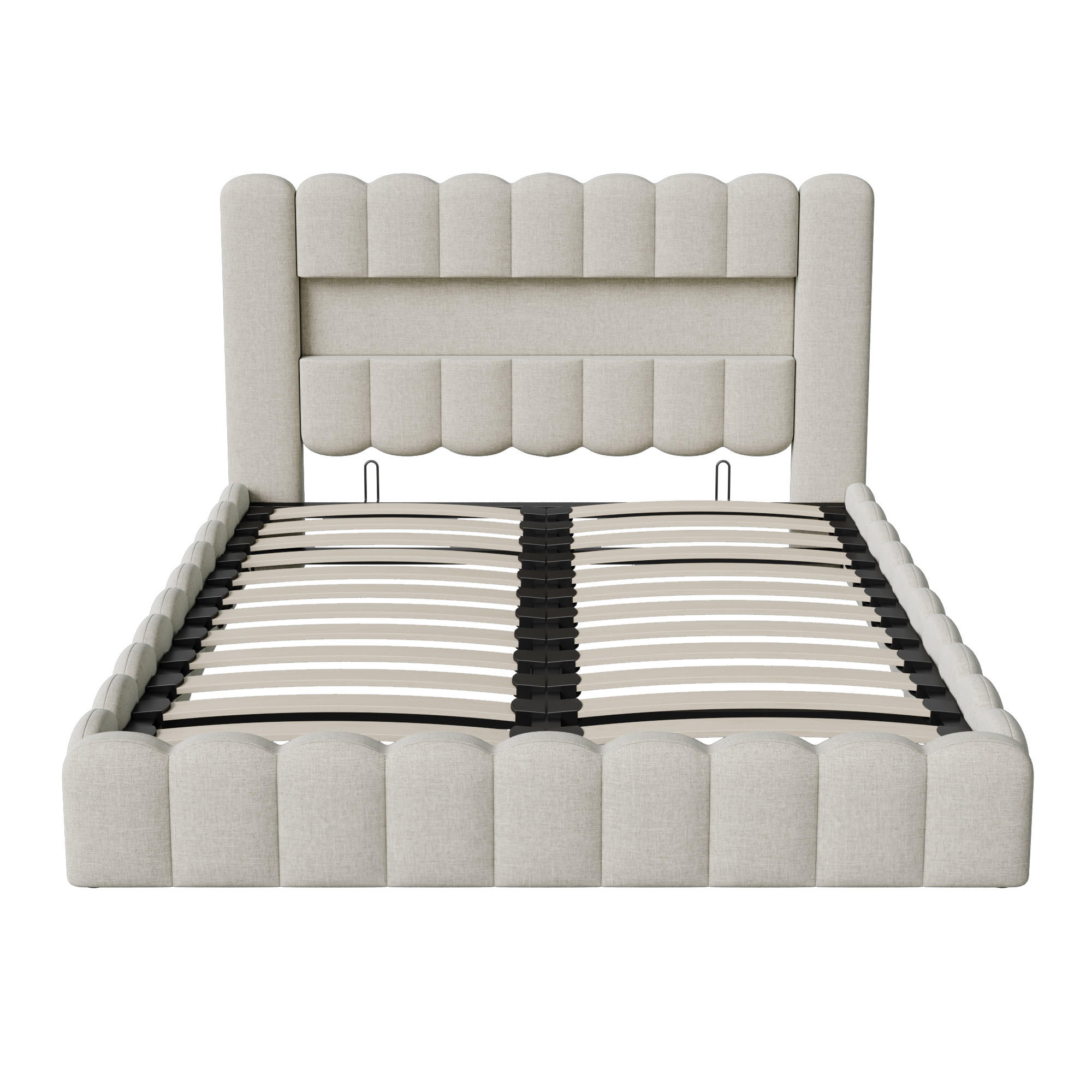 POLSTERBETT 140x200 cm Bubble Design LED USB Stauraum beige - Beige, Holz (140/200cm) - LEBENLANG