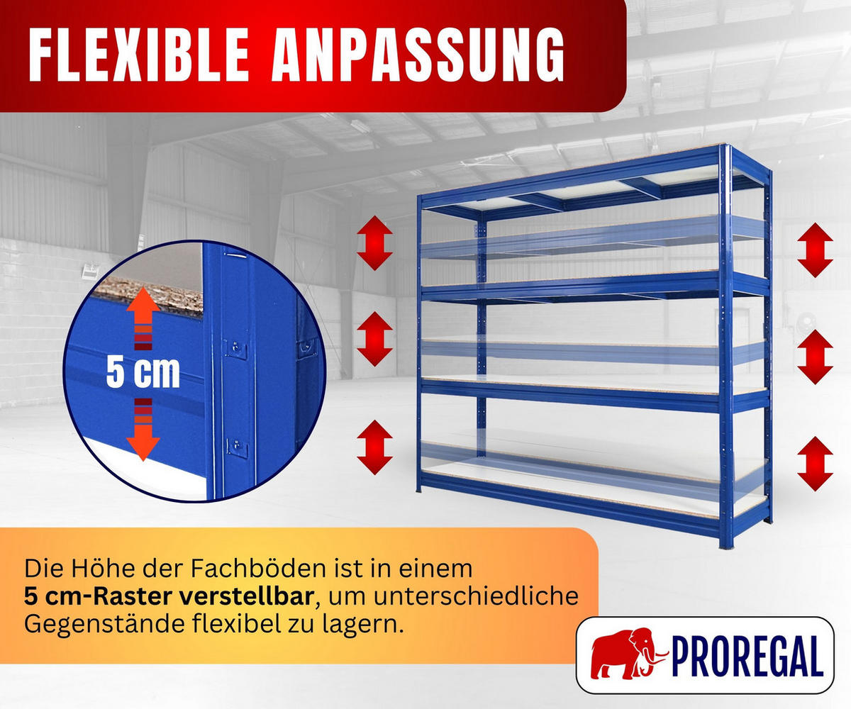 SCHWERLASTREGAL Dino 180x200x60cm Melamin-Ebenen Blau - Blau, Metall (200/180/60cm) - PROREGAL