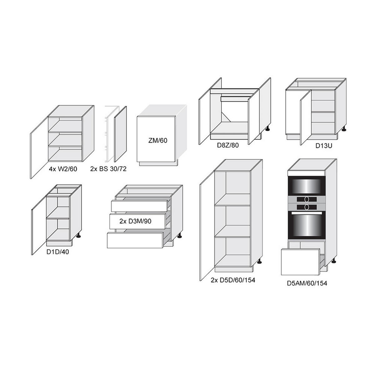 WINKELKÜCHE Essen weiß matt / weiß Hochglanz, Abschlussrahmen weiß matt / Grey Craft Oak 13-teilig - Weiß/Braun, Holzwerkstoff/Metall (250/207/289cm) - Feldmann-Wohnen