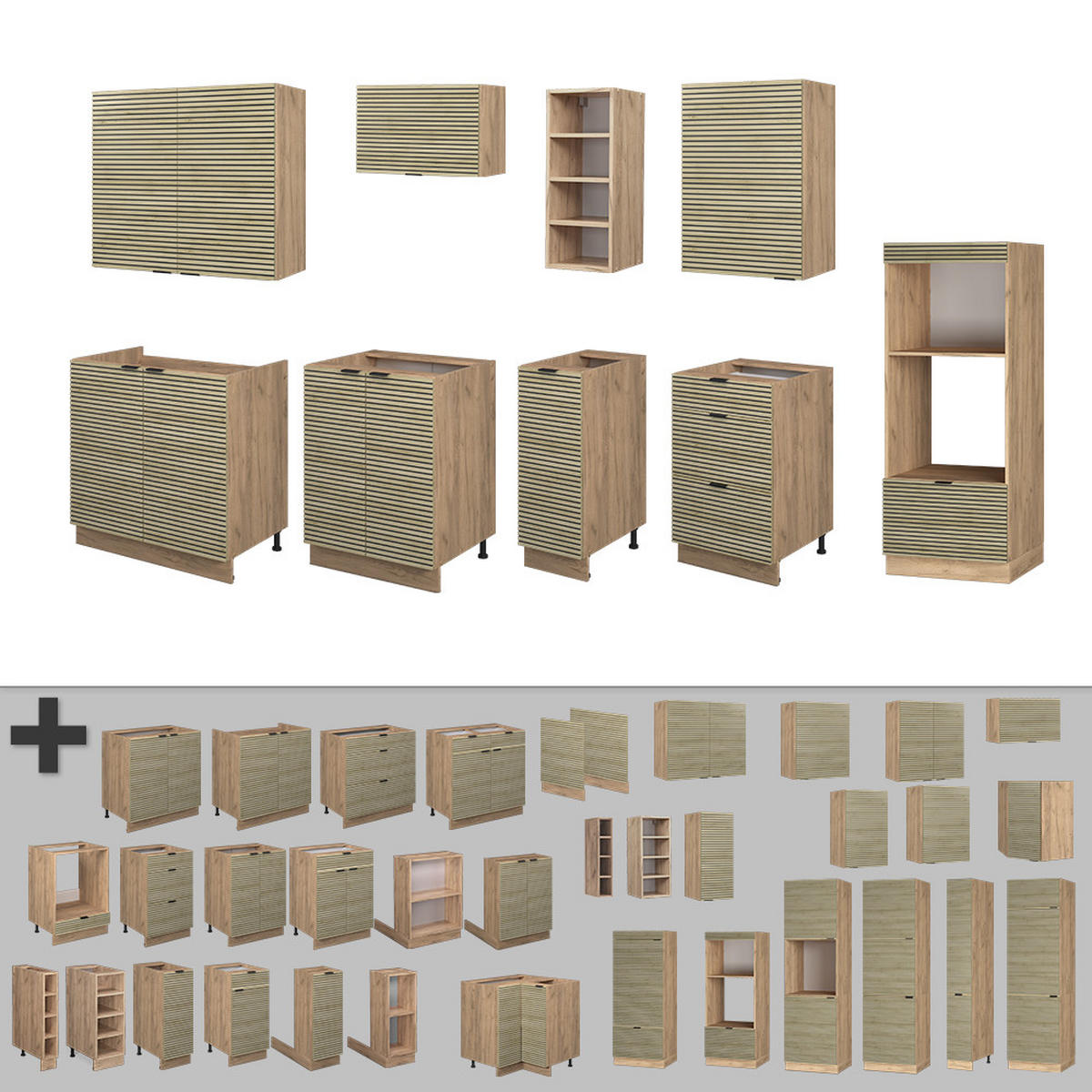 KÜCHENZEILE Fame-Line Eiche Paneel/Goldkraft Eiche 280 cm , AP Marmor - Honigeiche/Hellbraun, Holzwerkstoff (280/81.6/60cm) - Vicco