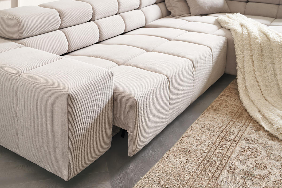ECKSOFA MIT MOTORISCHEM SITZVORZUG NEVADA Silber Cord - Silberfarben/Schwarz, Kunststoff/Textil (319/215cm) - KAWOLA