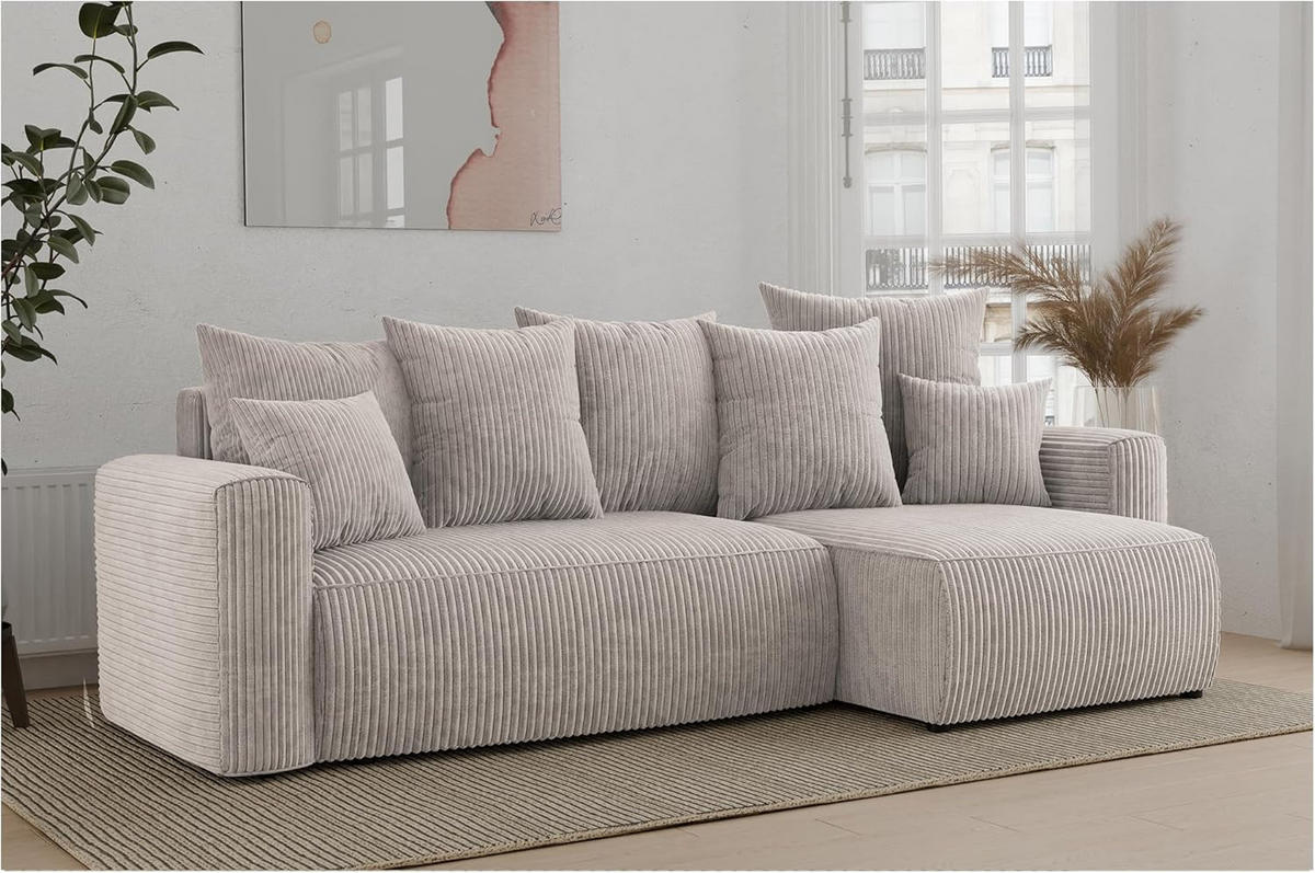 ECKSOFA DAVE L - Creme/Schwarz, Holzwerkstoff (238/87cm) - Meblini
