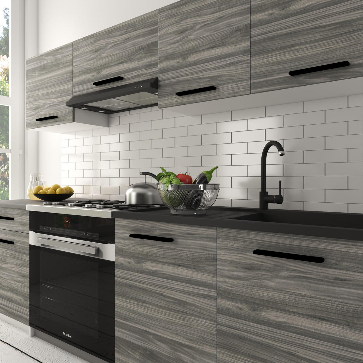 KÜCHENZEILE Italia 1 180 cm, mit Arbeitsplatten, Grau Glamour - Hellgrau, Holz (180/143/60cm) - B BELINI GROUP