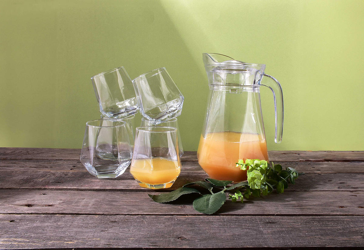 KRUG mit Gläsern Transparent 5/5.5/5 cm Glas - Transparent, Glas (0.33L) - Mondex