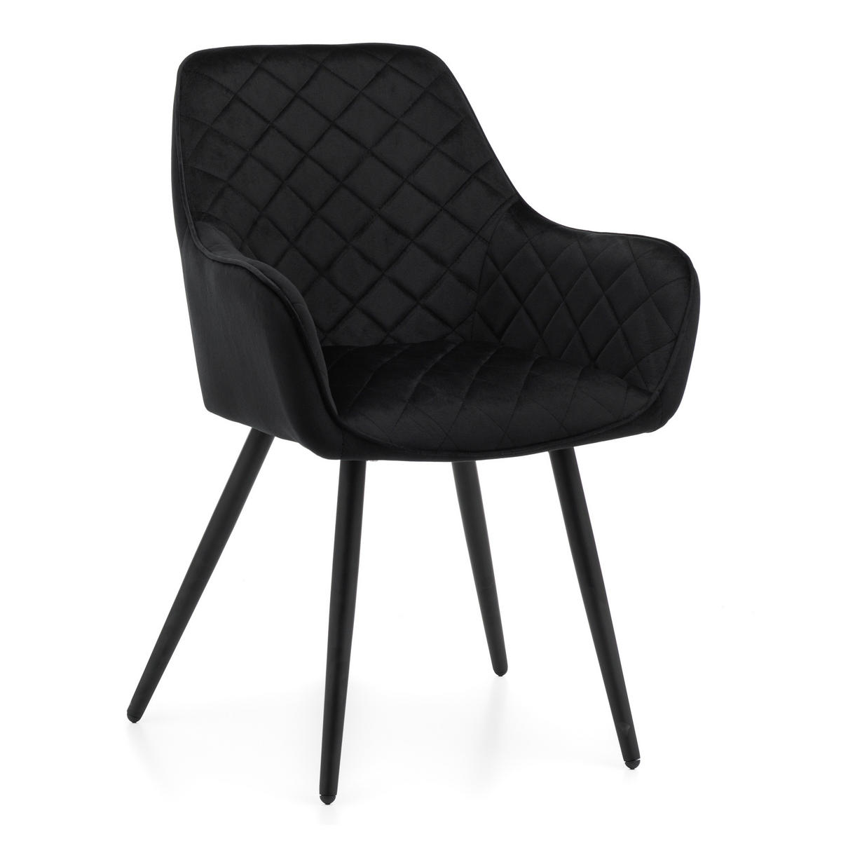 STUHL COLIN gespolsterter mit Steppung - schwarz - Samt Velours - Schwarz, Textil/Metall (58/87/61cm) - NEW HOME