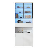VITRINE 70/30/200 cm in Weiß mit LED-Beleuchtung, Glastüren und Schublade - Weiß, Holzwerkstoff (70/200/30cm) - Flora Grace