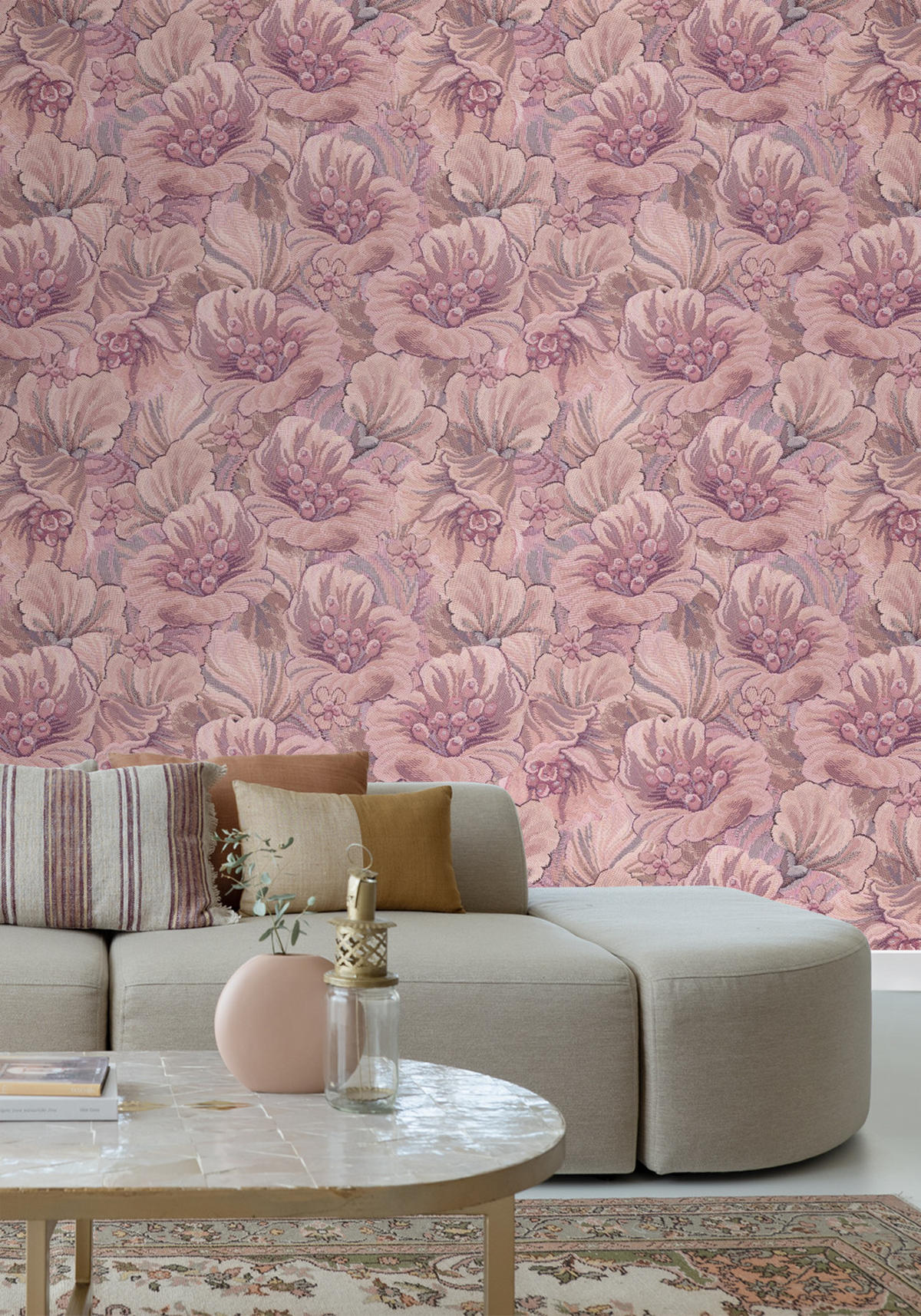 FOTOTAPETE gesticktes Blumenmuster 2.5 x 2.79 m - Pink, Papier (250/279cm) - ESTAhome