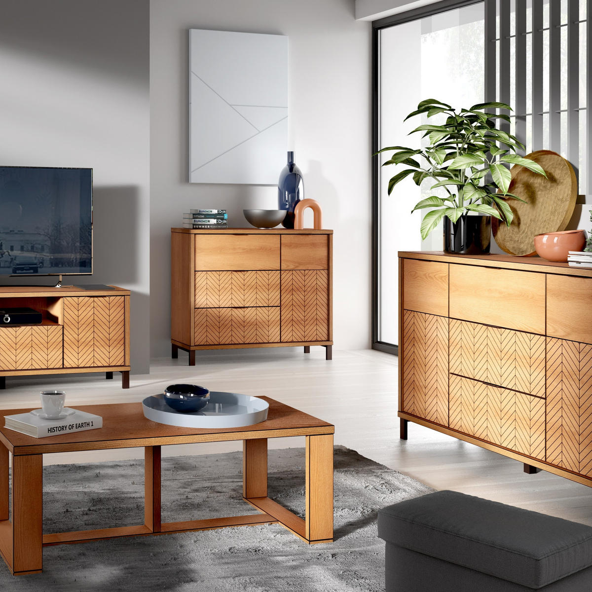KOMMODE CARINI 117,5/90/40,6cm mit 3 Schubladen 1 Türen Eichefarben - Eichefarben, Holzwerkstoff (117.5/90/40.6cm) - MASSENO