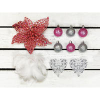 LAALU CHRISTBAUMKUGEL-SET 32 ​​Stück in Box PERLENHERZ für Weihnachtsbäume bis 100 cm - Silberfarben/Weiß, Kunststoff (20/12/30cm) - LAALU