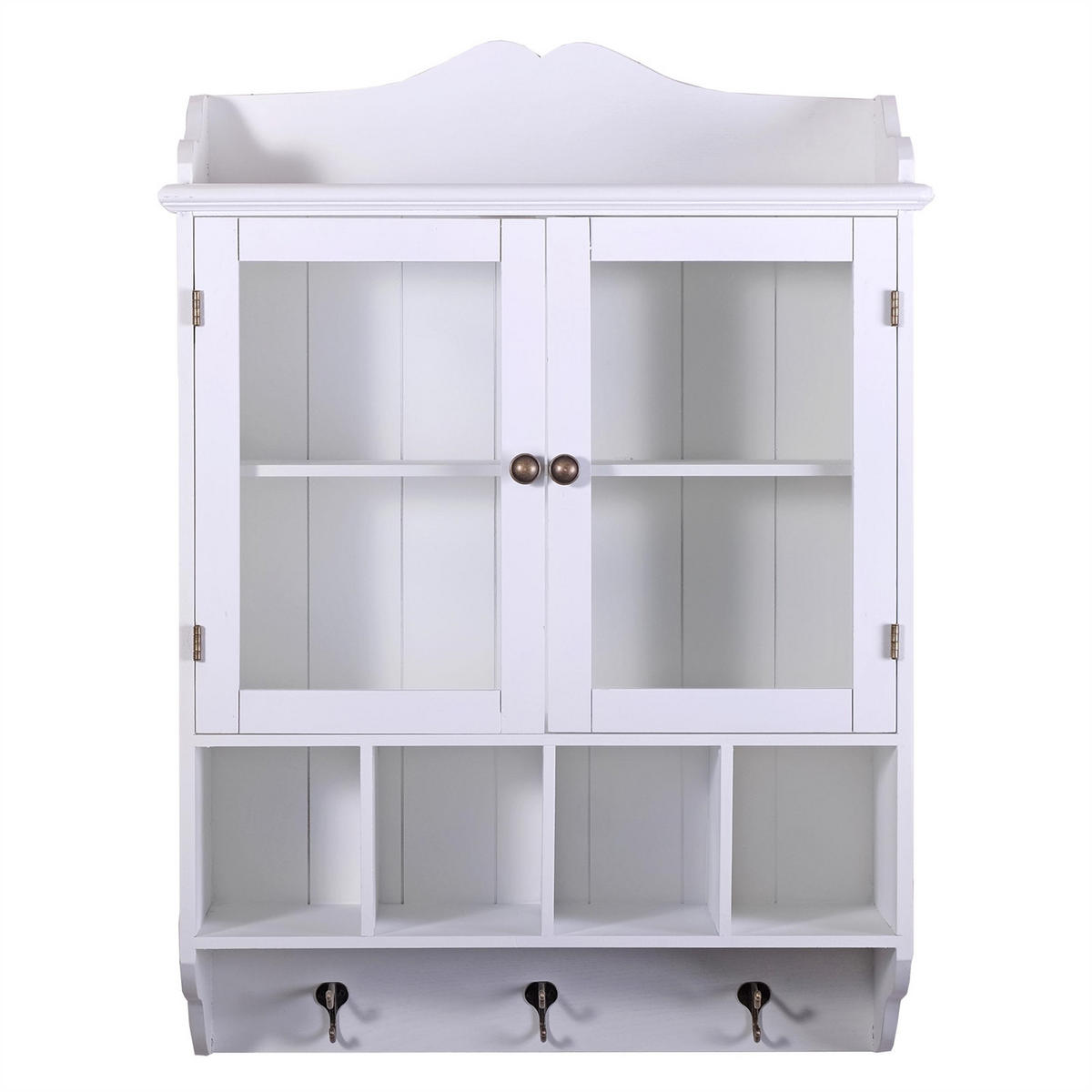 WANDSCHRANK LOTTA 4 Ablagefächer, Glastüren antik-weiß - Weiß, Holz (61/86/21cm) - DESIGN DELIGHTS