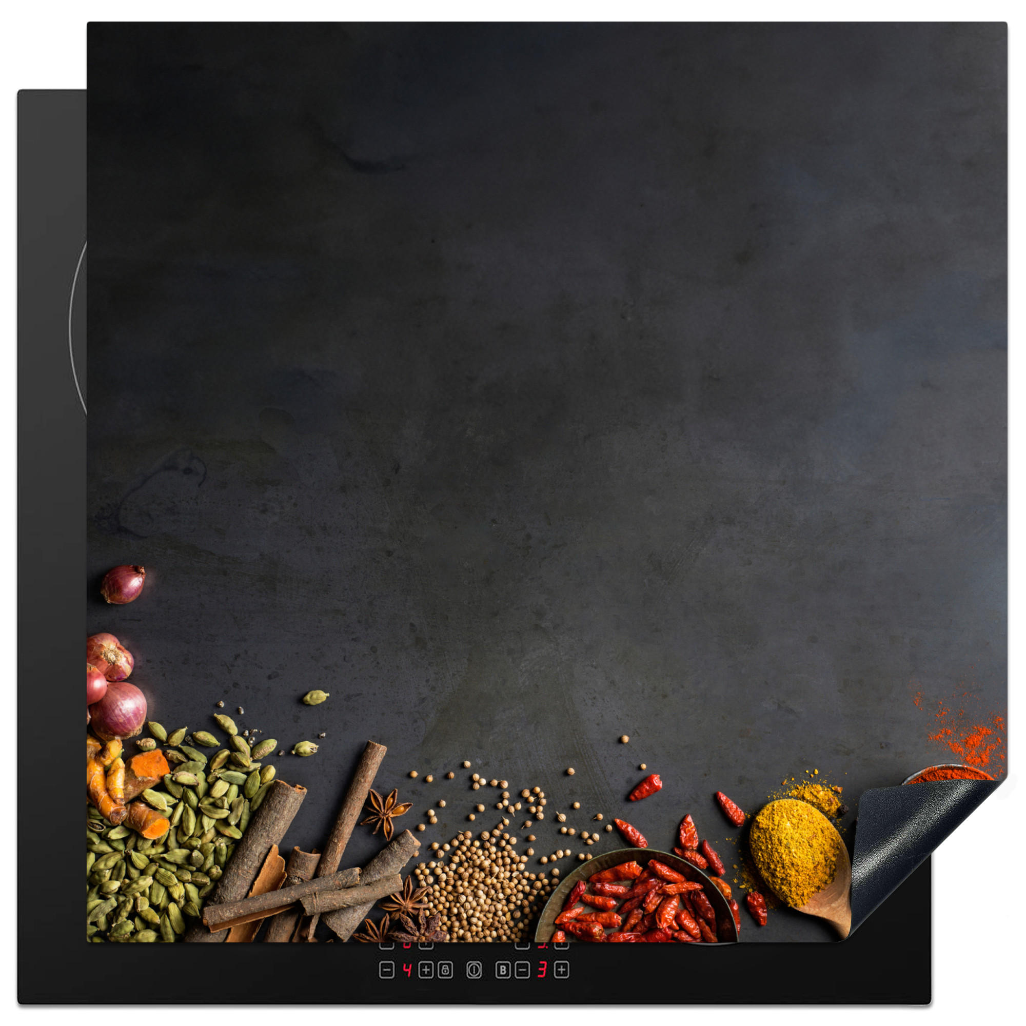 HERDABDECKPLATTE Kräuter - Lebensmittel - Gewürze - Schwarz - Paprika - Zimt 78x78 cm - Currygelb, Kunststoff (78/0.2/78cm) - MuchoWow