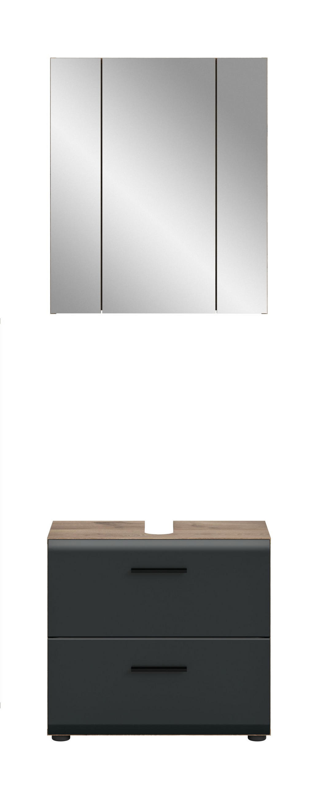 BADEZIMMER Alba 2-tlg. (B/H/T: ca. 60/185/30 cm) in Nox Oak /schwarz matt - Eichefarben, Holz (60/185/30cm)