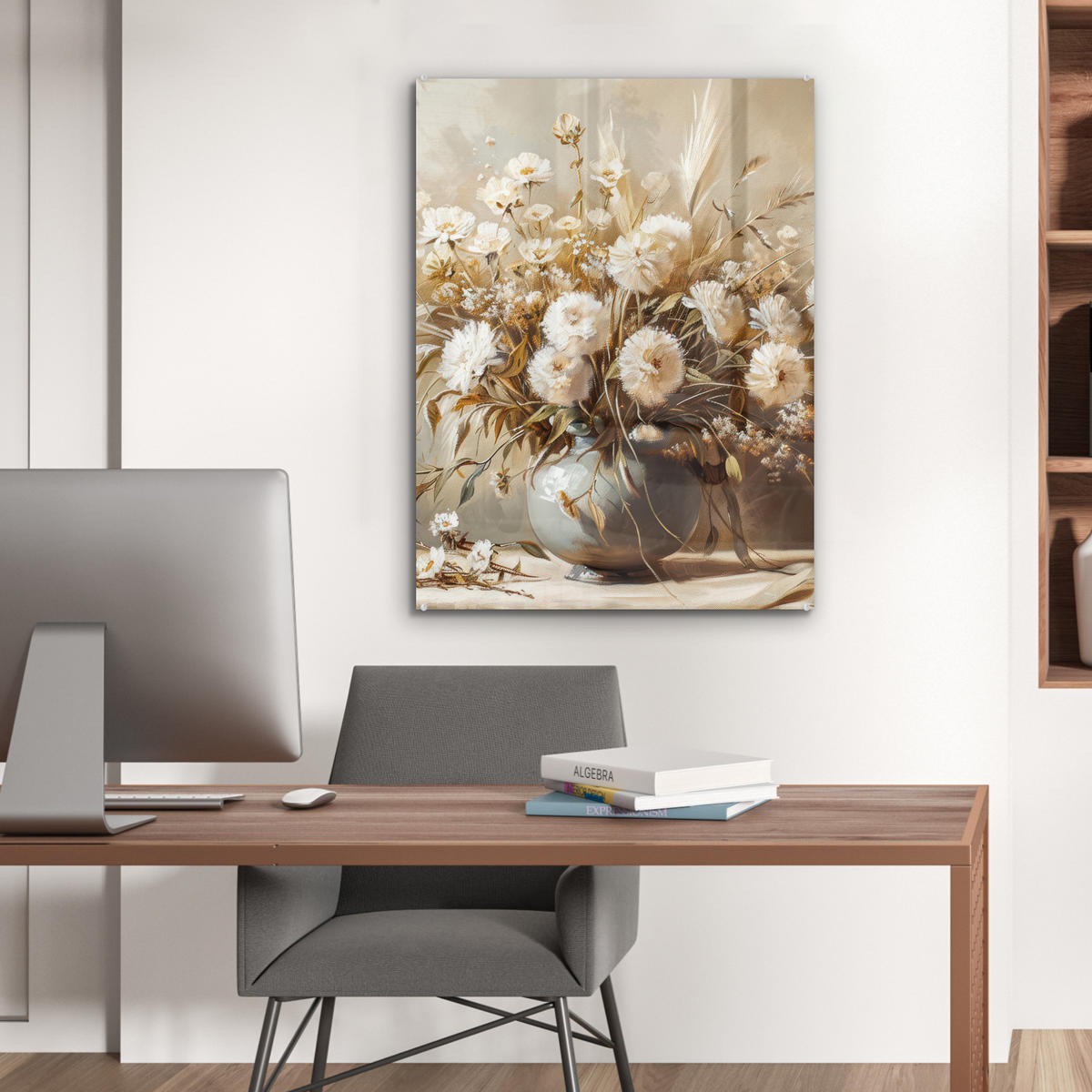 ACRYLGLASBILD Blumen - Vase - Stilleben - Beige 60x80 cm - Creme, Glas (60/80cm) - MuchoWow