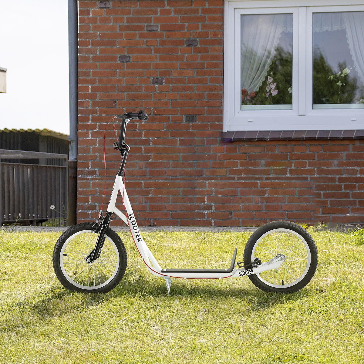 TRETROLLER Scooter Cityroller Kinder Luftreifen Roller verstellbar Alu Weiß - Weiß, Metall (139/58/96cm) - HOMCOM