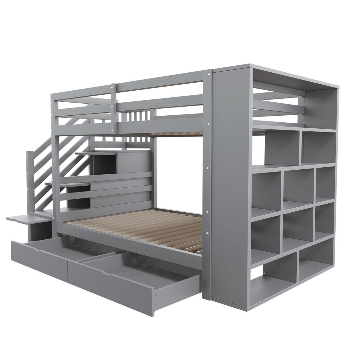 ETAGENBETT 90/200 cm in Grau mit Stauraum und Sicherheitstreppe - Grau, Holz (90/200cm) - BEAOK