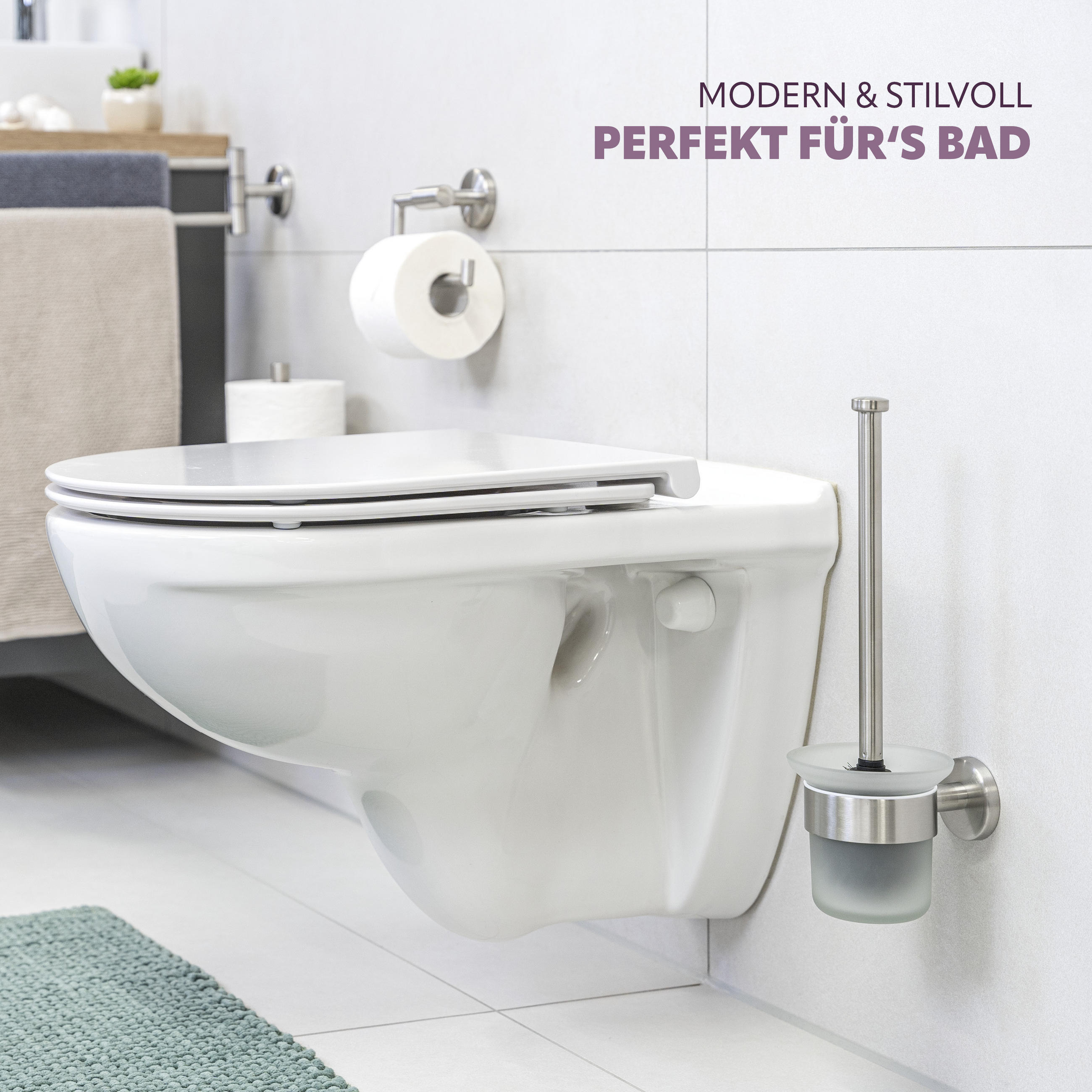 WC-GARNITUR PIAZZA, Edelstahl, matt - Edelstahlfarben, Metall (11.5/35/14.5cm) - bremermann