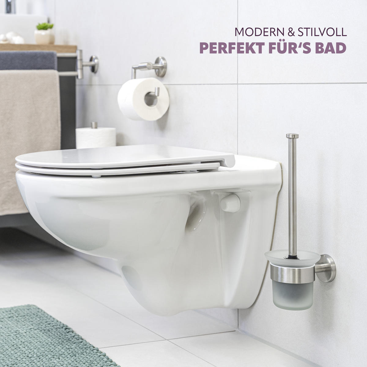 WC-GARNITUR PIAZZA, Edelstahl, matt - Edelstahlfarben, Metall (11.5/35/14.5cm) - bremermann
