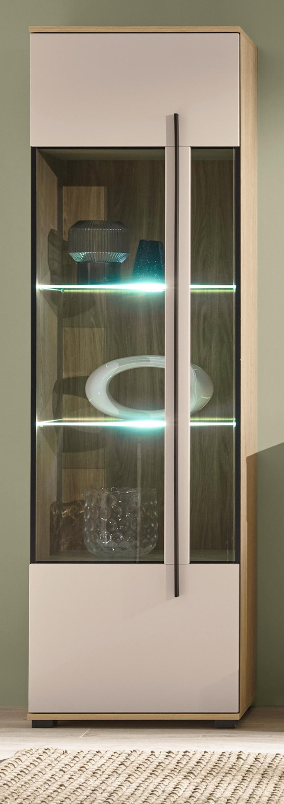 VITRINE Kaschmir, Eiche 60 cm, Vitrinenschrank für Wohn- und Esszimmer - Kaschmir/Eichefarben, Glas/Holzwerkstoff (60/200/37cm) - Furn.Design