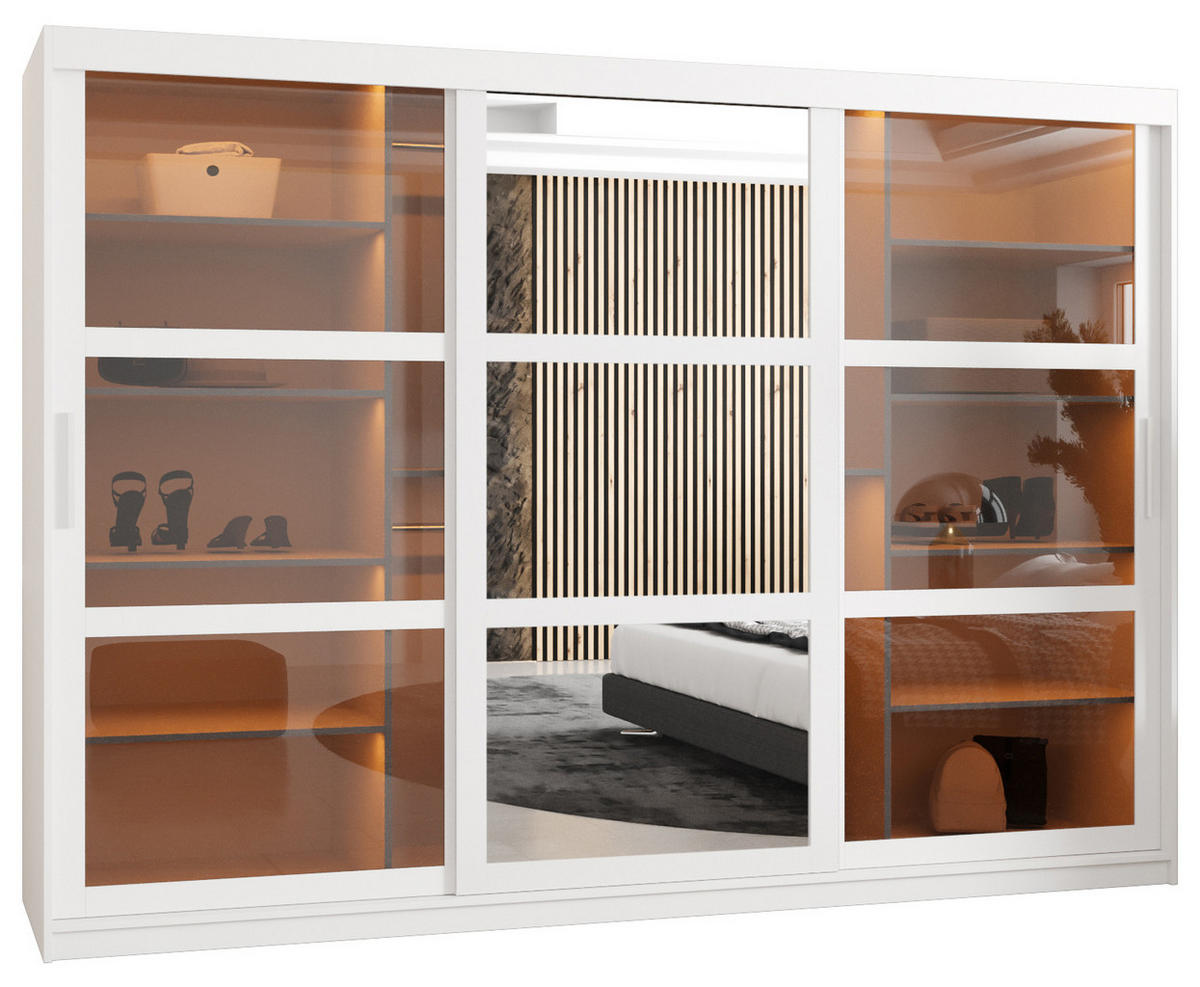 SCHWEBETÜRENSCHRANK 200/250/62 3-türig - Silberfarben/Weiß, Holz/Kunststoff (250/200/62cm) - Abiks Möbel