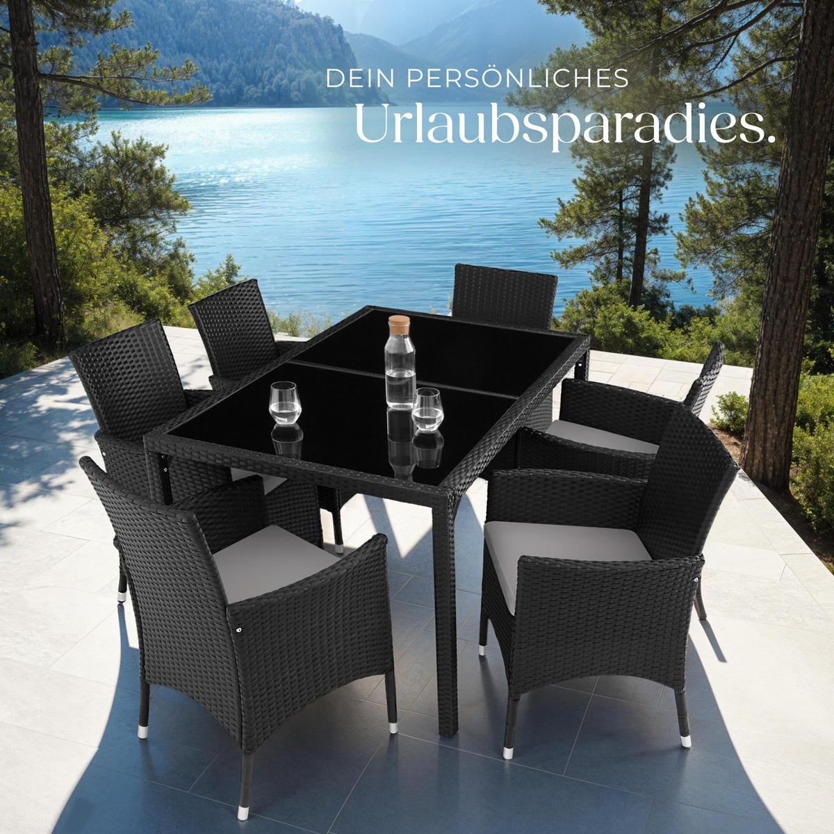 RATTAN SITZGRUPPE Porto,inklusive Schutzhülle,schwarz/grau - Schwarz/Grau, Kunststoff - tectake