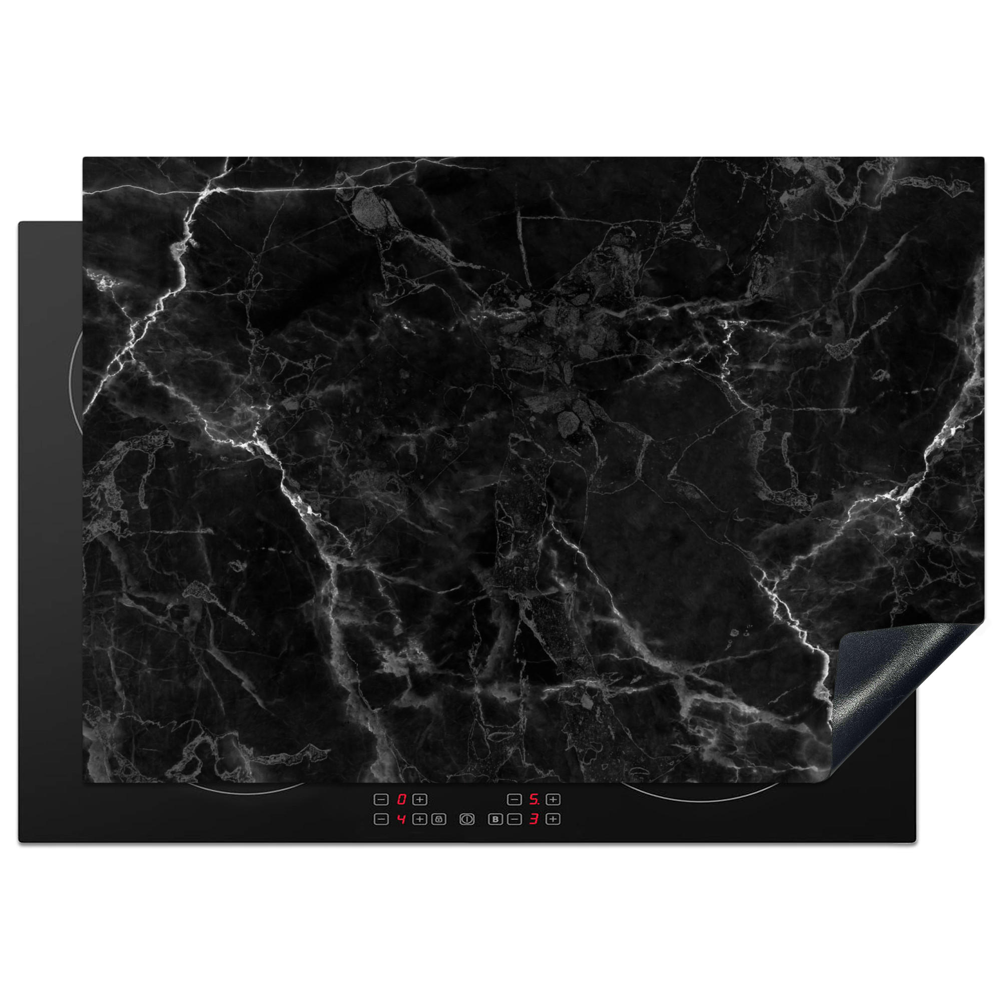 HERDABDECKPLATTE Marmor - Schwarz - Weiß - Textur - Marmoroptik 75x52 cm - Silberfarben, Kunststoff (75/0.2/52cm) - MuchoWow