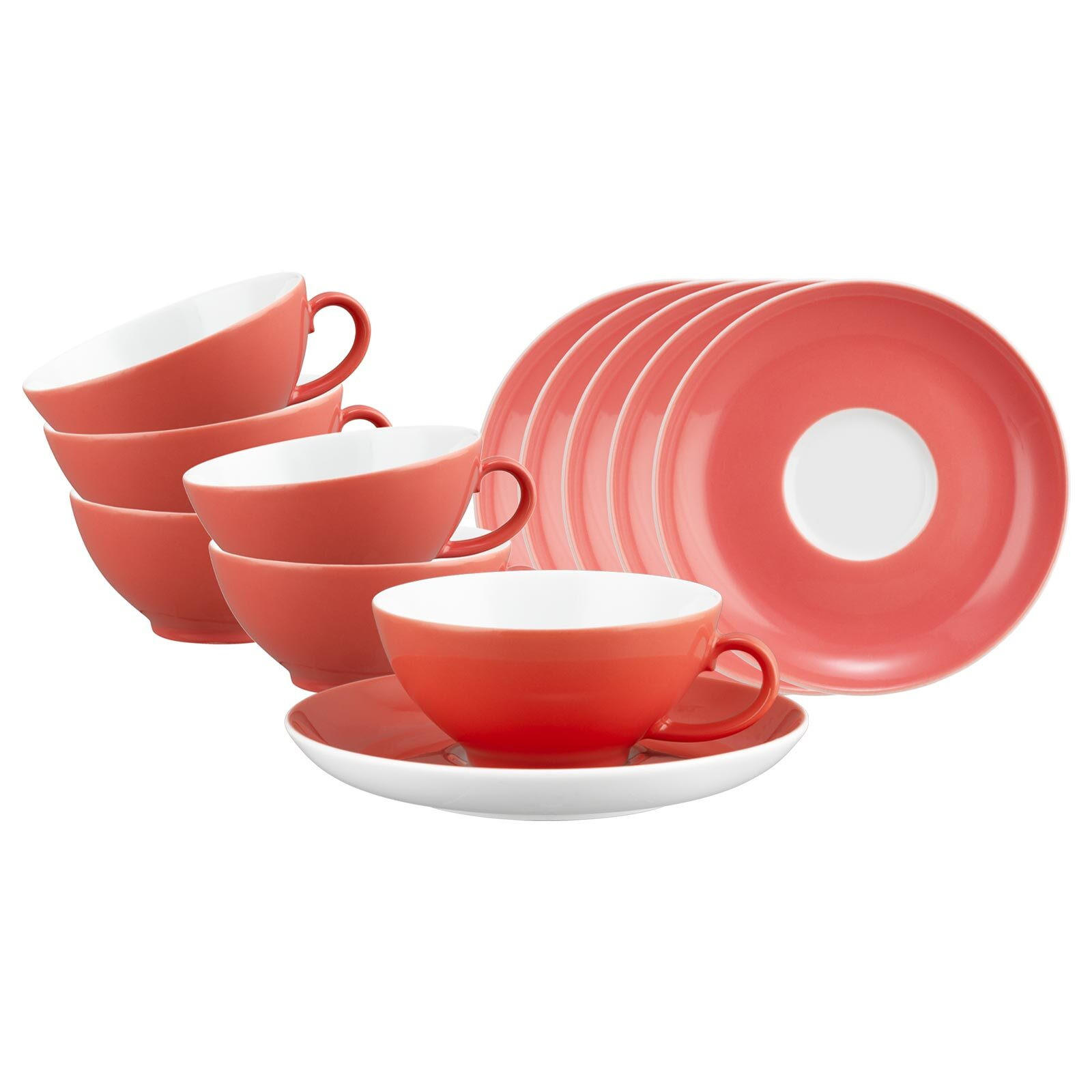TEETASSEN MIT UNTERTASSEN Liberty Pure Colors Flamingo Red 140 ml 6er Set - Rot, Keramik (13/6.3/13cm) - Seltmann Weiden