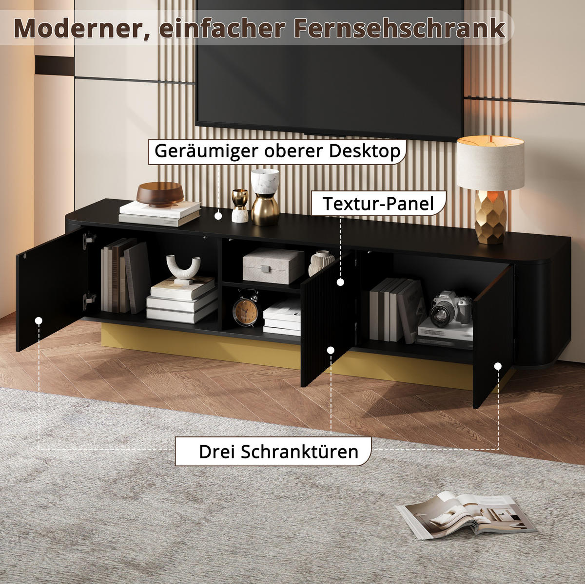 LOWBOARD 170/40.5/47 cm Schwarz aus MDF und Spanplatte mit Kabelführung - Schwarz, Holzwerkstoff (40.5/47/170cm) - OKMYHOME