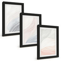BILDER SET 3er Set - 20x30 cm Schwarzer Rahmen - Abstrakte Wellen, Karton, Pastell - Schwarz, Kunststoff (20/30cm) - TULUP