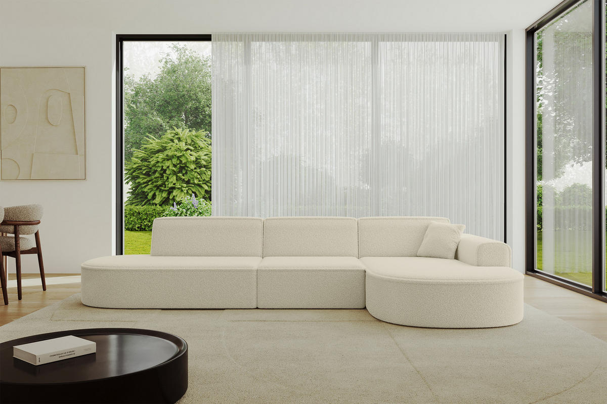 ECKSOFA Ottomane Rechts MARI-L2 - 328x171x79 cm Beige Bouclé - Beige/Schwarz, Holzwerkstoff/Kunststoff (171/328cm) - ALTDECOR