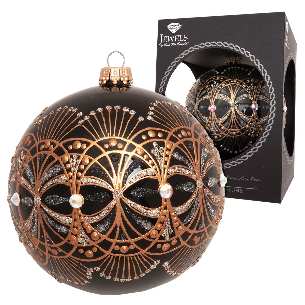 CHRISTBAUMKUGEL Jugendstil Schwarz 8cm (Glas / 1 Stk.) - Schwarz, Glas (8/8/8cm) - Krebs Glas Lauscha