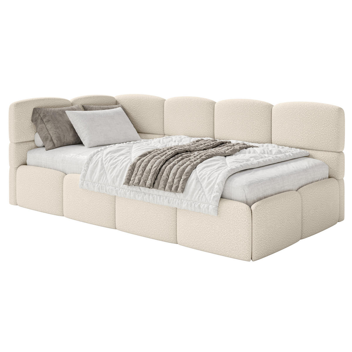 JUGENDBETT Cloudy Hellbeige 120 x 200 cm - Ecru/Schwarz, Kunststoff/Textil (120/200cm) - Selsey