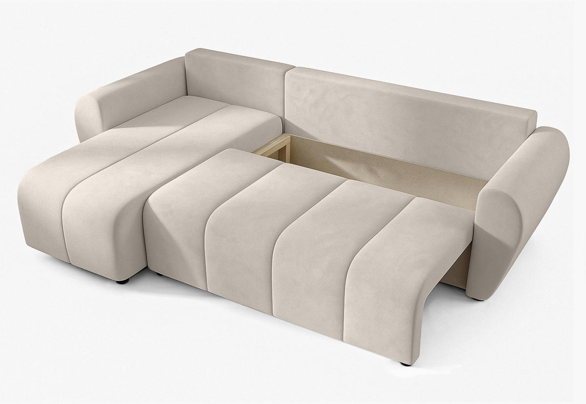 ECKSOFA L Form Malatya Beige 246/145/80 cm stilvolle mit Schlaffunktion L - Beige/Schwarz, Kunststoff/Textil (145/246cm) - AX Living