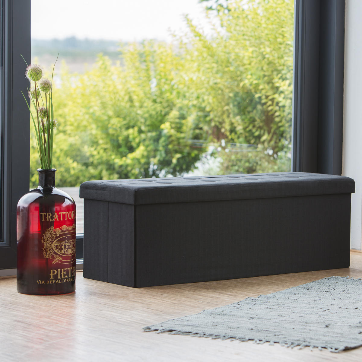 FALTBARE Sitzbank - Schwarz, Holzwerkstoff/Textil (38/38/114cm) - Relaxdays