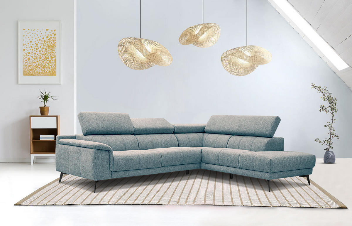 ECKSOFA FIERO 5-Sitzer, mintgrün - Schwarz/Mintgrün, Holzwerkstoff/Textil (269/158cm) - Courtois Laville