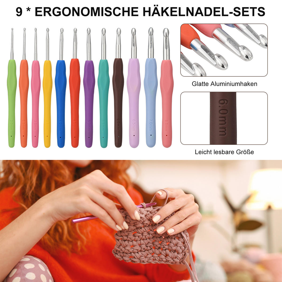 42-DELNI komplet za kvačkanje z vrečko, prejo in mehkimi kvačkami 2–6 mm - modra, tekstil (1/1/1cm)