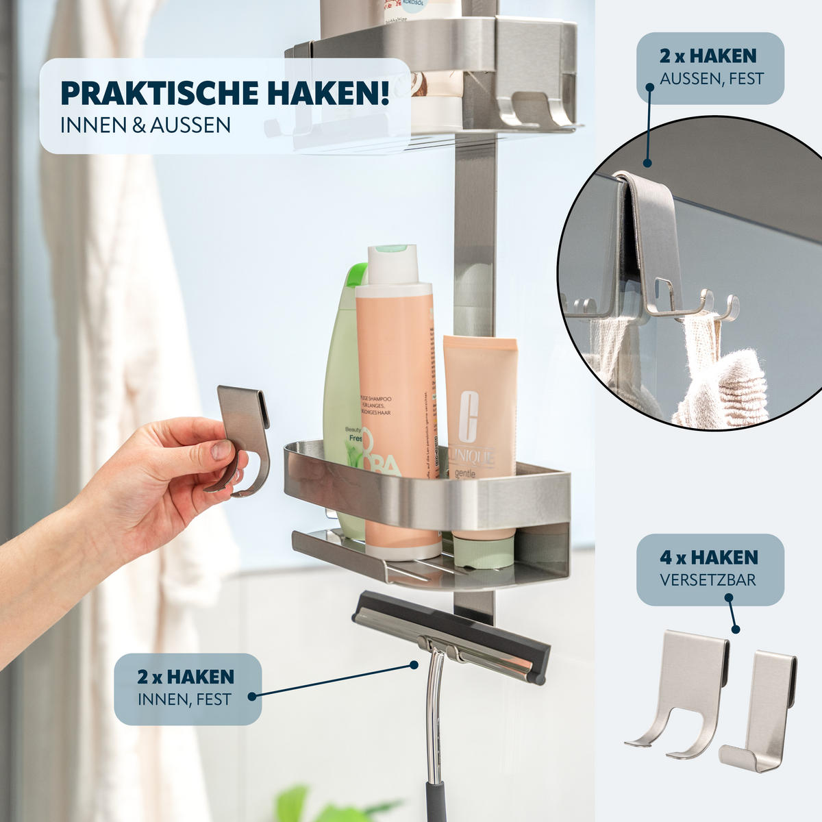 DUSCHABLAGE für Glasduschwand, Edelstahl - Edelstahlfarben, Metall (23/67.5/10.5cm) - eluno