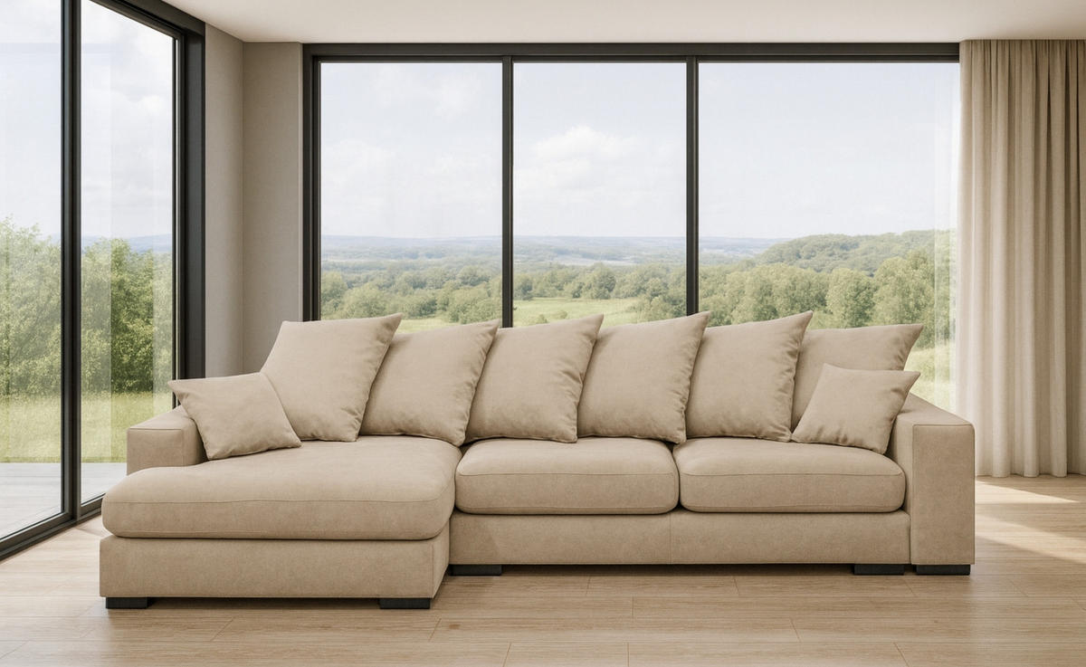 ECKSOFA Mit Schlaffunktion Und Bettkasten Couch L-form Gabon Stoff Riviera Links Hellbeige - Sandfarben, Holz (155/285cm) - Kaiser Möbel