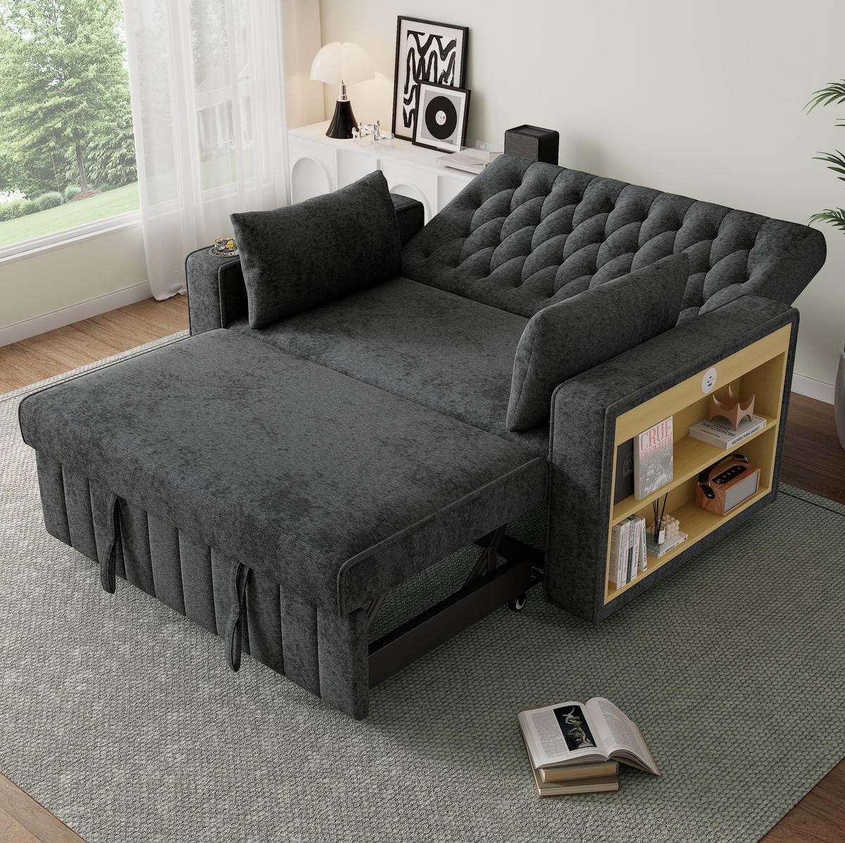 SCHLAFSOFA 2-Sitzer mit USB-Anschluss und Getränkehalter Chenille Grau 140/137/84 cm - Grau, Textil (140/84/137cm) - OKWISH