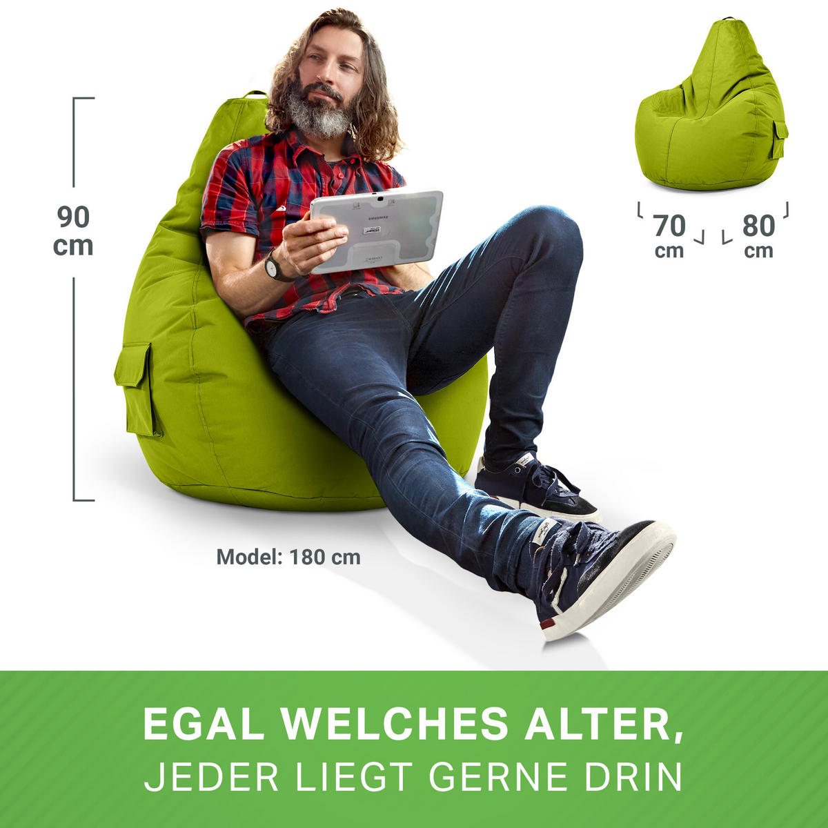 SITZSACK Lounge Chair "Cozy" 80x70x90cm - Grün, Textil (70/90/80cm) - Green Bean