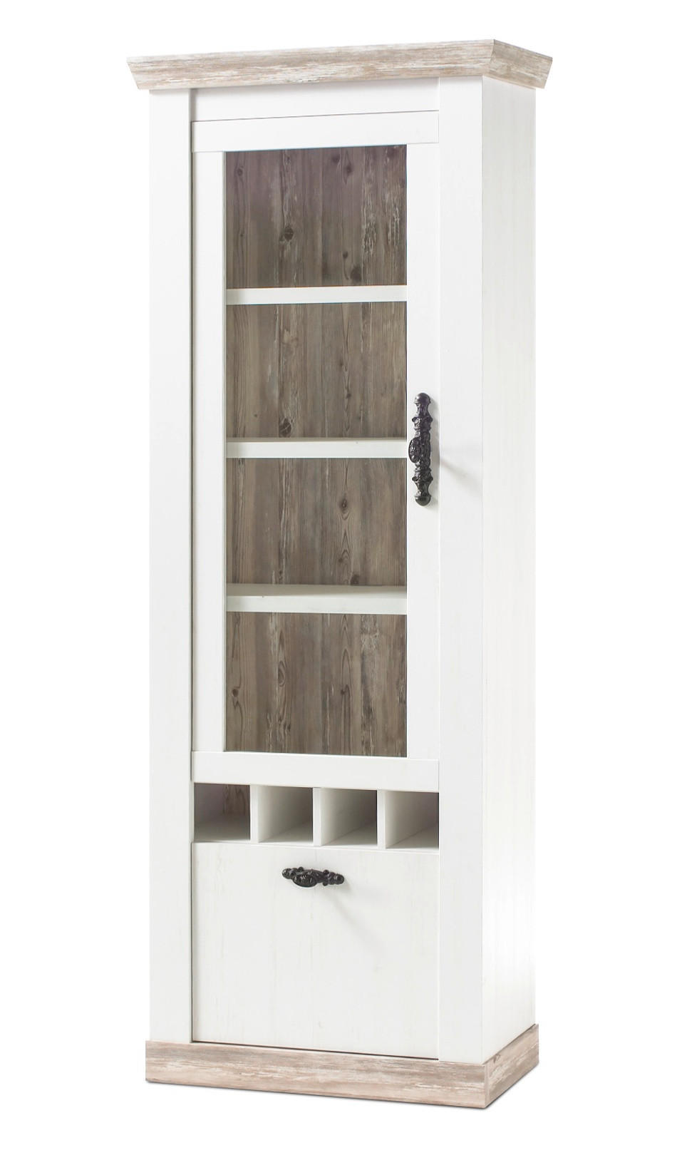 VITRINE Pinie weiß, Oslo Pinie Landhaus, Vitrinenschrank mit Weinregal, 71 x 201 cm - Anthrazit/Weiß, Holzwerkstoff/Metall (71/201/37cm) - Furn.Design