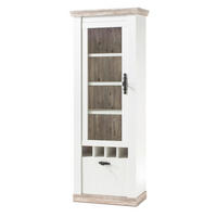 VITRINE Pinie weiß, Oslo Pinie Landhaus, Vitrinenschrank mit Weinregal, 71 x 201 cm - Anthrazit/Weiß, Holzwerkstoff/Metall (71/201/37cm) - Furn.Design