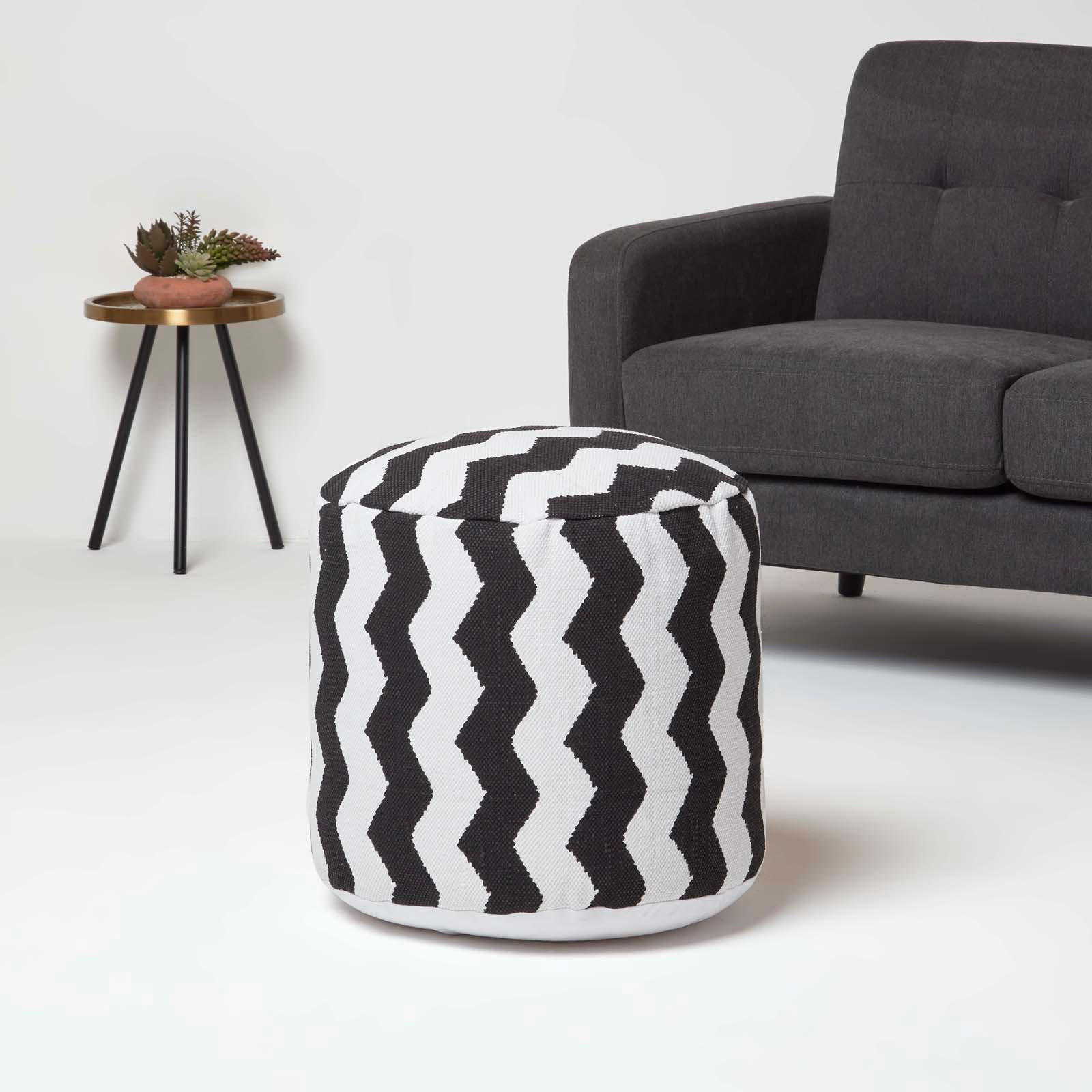 HOCKER schwarz-weiß, Zickzack-Hocker rund 40/40/45 cm - Schwarz, Textil (45/40/45cm) - Homescapes