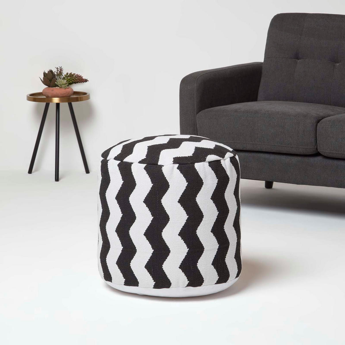 HOCKER schwarz-weiß, Zickzack-Hocker rund 40/40/45 cm - Schwarz, Textil (45/40/45cm) - Homescapes