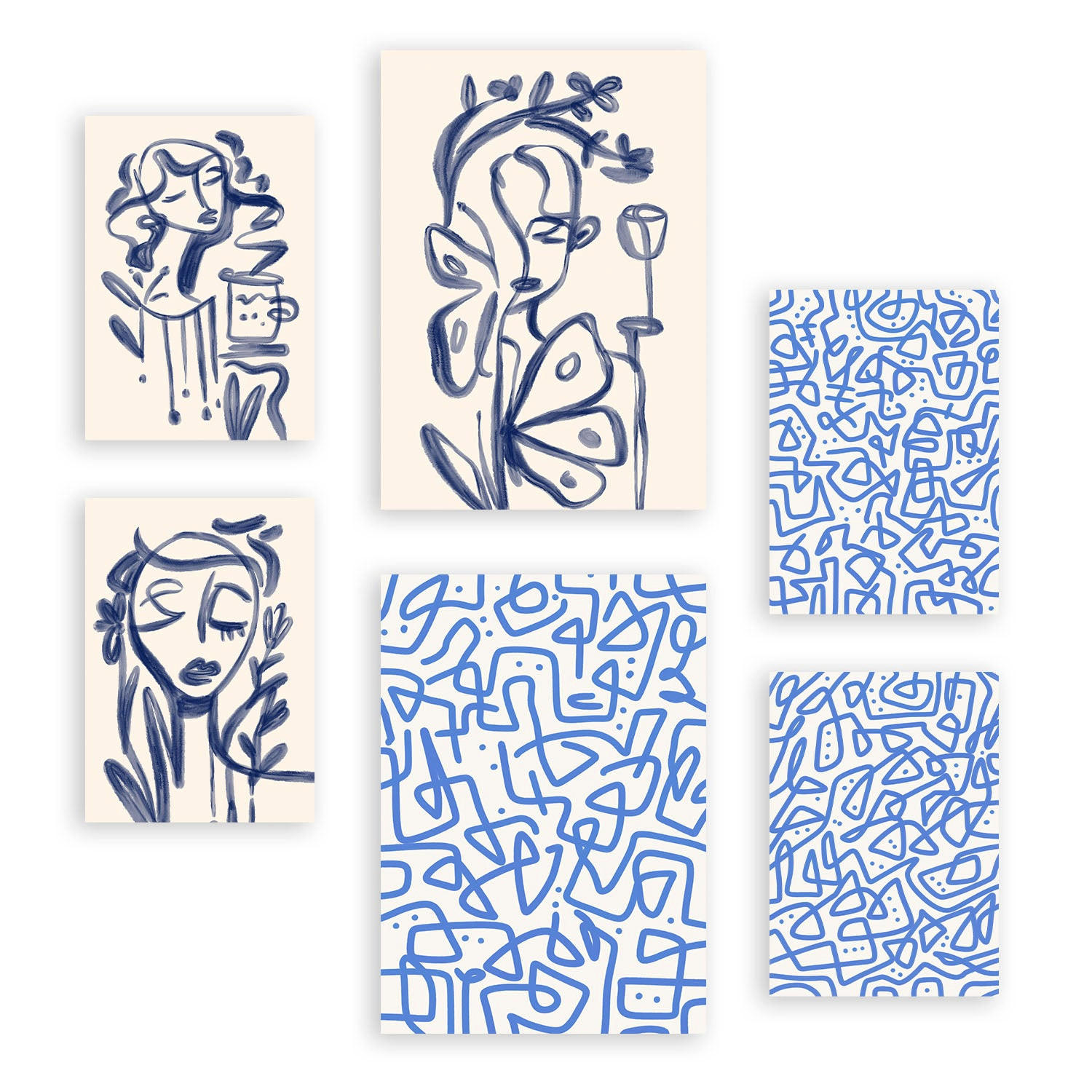 POSTER Set Mit 6 Kunst Löschen In Weibliche Zusammenfassung A3 & A4 Rahmenlos - Klar, Papier (29/3cm) - Nacnic