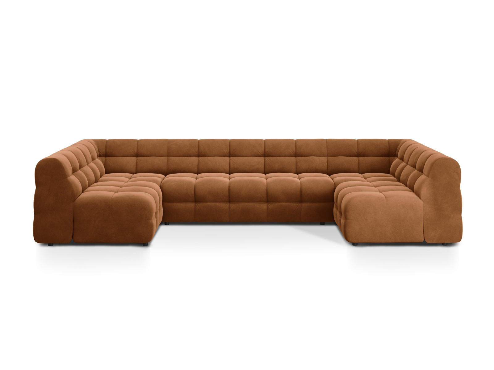 PANORAMASOFA Kendal aus Samt kamel 7 Sitzplätze - Hellbraun, Textil (203/79/372cm) - Micadoni
