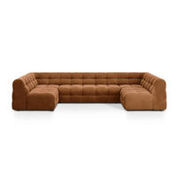 PANORAMASOFA Kendal aus Samt kamel 7 Sitzplätze - Hellbraun, Textil (203/79/372cm) - Micadoni
