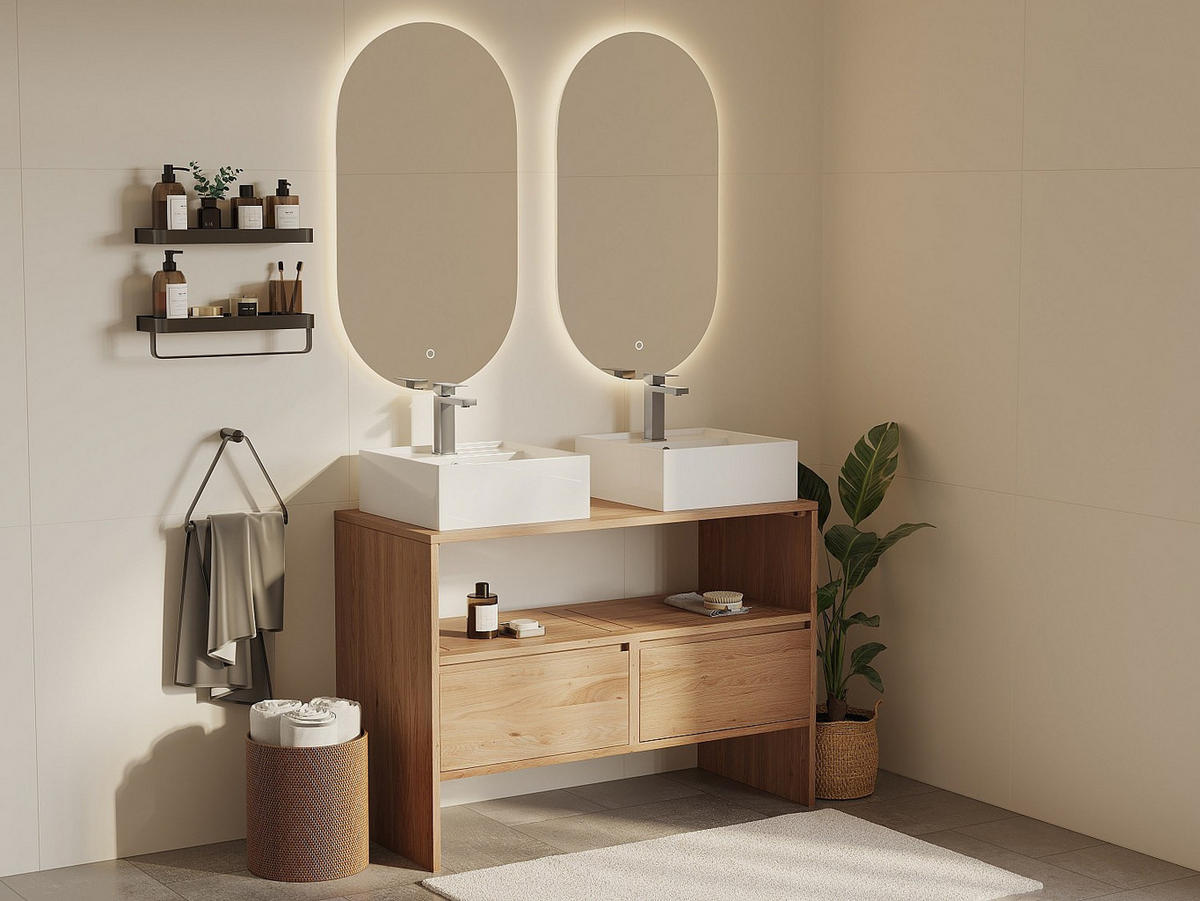 DOPPELWASCHTISCH - 110 cmcm x 50 cmcm - Holz, Platte - Naturfarben Hell - CAVIZO - Naturfarben, Holz (110/78/50cm) - Vente-Unique